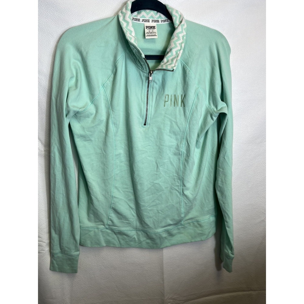 Victoria's Secret PINK Pullover Sweater Woman's Medium Active Green Half Zip